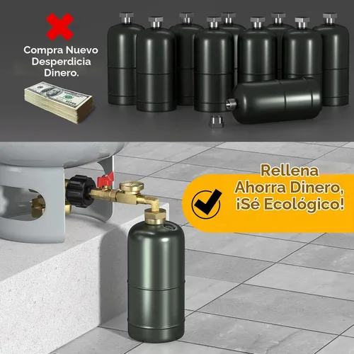 Vista 6 de Adaptador de relleno de propano mejorado para tanques de 1 libra, con válvula y manómetro, llena botellas de 1 libra desde tanque de 20 libras