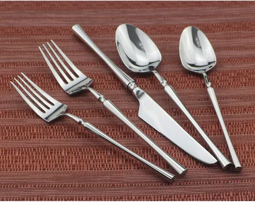 Vista 5 de Juego de cubiertos de 20 piezas, acero inoxidable 18/10, acabado satinado, juego de cubiertos para el hogar, elegante juego de utensilios de cocina