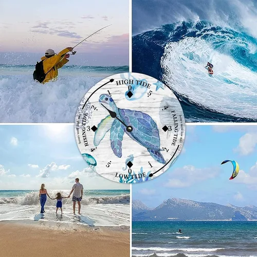 Vista 8 de Ocean Life - Reloj de madera con diseño de marea de la costa este de la costa este, hora del océano, reloj de madera náutico con luna, decoración