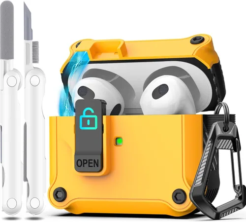 Vista 188 de R-fun Funda de carga compatible con AirPods de 2ª generación 2019, 1ª generación 2016, protección completa contra caídas, tapa desplegable