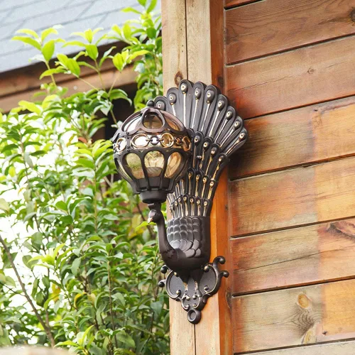 Vista 4 de Apliques de pared, estilo industrial retro europeo, luz de montaje en pared, forma de pavo real, creatividad, farol de pared al aire libre