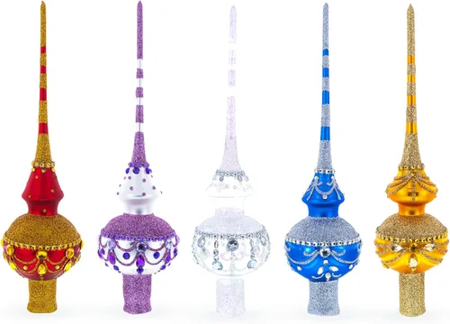 Vista 4 de Dimensional White Jewels on Speckled Silver Glass Christmas Tree Topper 11 pulgadas
