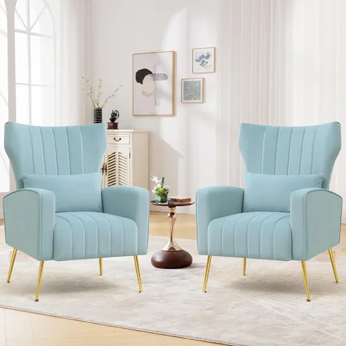 Vista 9 de Silla de Acento Moderna Tapizada para Sala de Estar, Silla con Brazo de Respaldo Alto con Patas de Metal Silla de Lectura Lumbar para Dormitorio