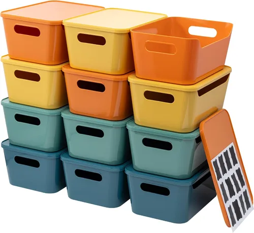 Vista 10 de Tiawudi Paquete de 12 contenedores de almacenamiento de 4.5L, cestas de almacenamiento de plástico para organización del hogar y aula, contenedores