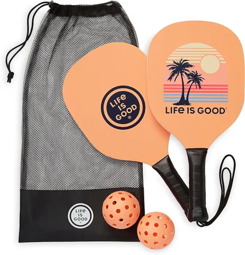 Vista 10 de Life is Good Juego de iniciación de pickleball - Incluye 2 paletas de pickleball de madera, 2 bolas de pickleball de tamaño reglamentario y bolsa