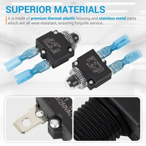 Vista 5 de BlueStars Paquete de 5 disyuntores térmicos de 3 amperios 125/250 V CA 32 V CC, protector de sobrecarga con botón de reinicio manual, terminales