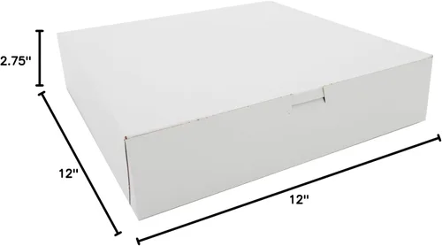 Vista 2 de Cajas de panadería SCT blancas de una pieza sin ventana, 12 x 12 x 2.75 pulgadas, papel, 100/cartón