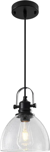 Vista 22 de Luces Colgantes de Vidrio para Isla de Cocina, 7.5 pulgadas Luces Colgantes de Vidrio Dorado 1-Paquete, Lámpara Colgante Moderna con Pantalla