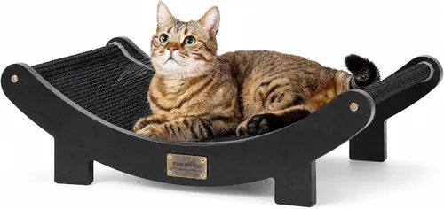 Vista 9 de FUKUMARU Extra Large Sisal Cat Scratcher Bed Indoor Sturdy Wood Scratch Bed 27.4 Inch Large Cat Scratching Bed Scratch Pad, 100% Natural Sisal Cat