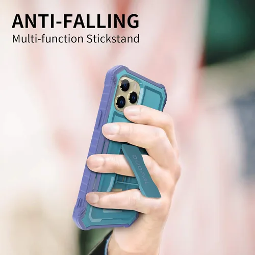 Vista 5 de Funda para Apple iPhone 12 Pro Max, protección de grado militar a prueba de golpes con protector de pantalla HD de vidrio templado y soporte Azul