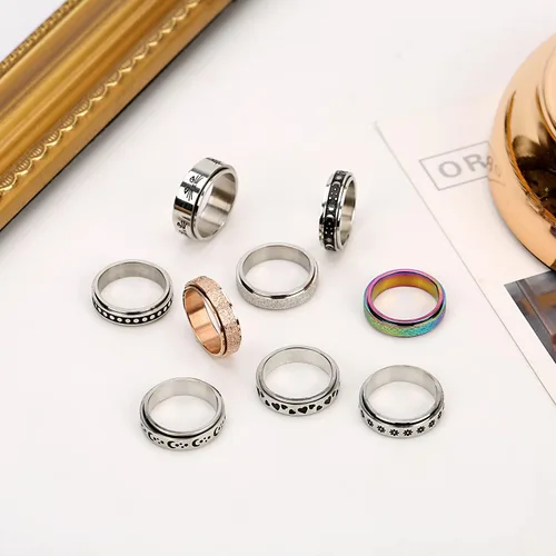 Vista 4 de DICOINA 9Pcs Stainless Steel Fidget Rings for Women Men Spinner Anxiety Rings Moon Star Matching Rings Wedding Promise Band Rings Size5-10