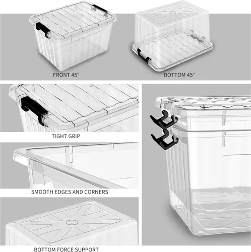 Vista 9 de Cetomo Contenedor de almacenamiento con tapa, caja de almacenamiento apilable con tapa y cierre a presión, contenedor de plástico transparente
