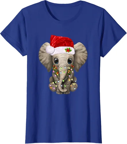 Vista 48 de Lindo elefante de Navidad luz divertido elefante amante de Navidad regalo camiseta Negro