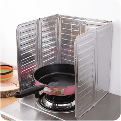 Vista 2 de Cubierta de pantalla de aluminio para freír aceite con 3 paneles con bisagras para protección contra grasa, se adapta a la mayoría de estufas