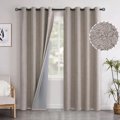 Vista 61 de YoungsTex - Cortinas opacas de lino para dormitorio, oscurecimiento de la habitación, cortinas con textura de lino, paneles con aislamiento térmico
