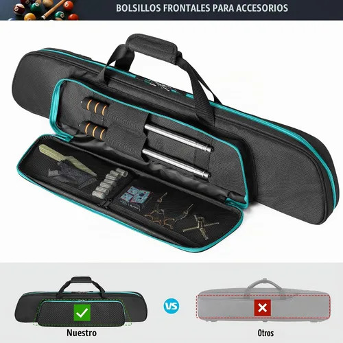 Vista 2 de GOBUROS Estuche para tacos de billar 2x2 con capacidad para 2 topes y 2 ejes, estuche suave para palos de billar con bolsillo frontal