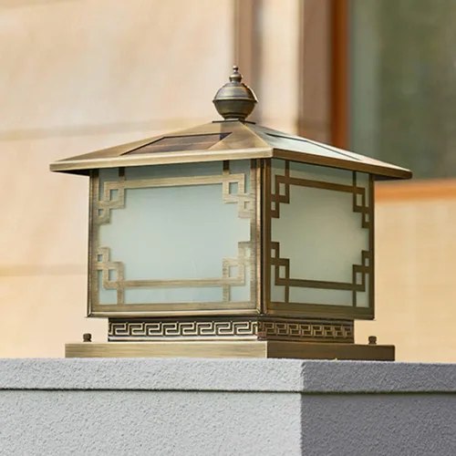 Vista 3 de Luces de poste al aire libre, todo cobre solar de columna de luz moderna para valla al aire libre, luz de jardín, villa de jardín, luz de poste