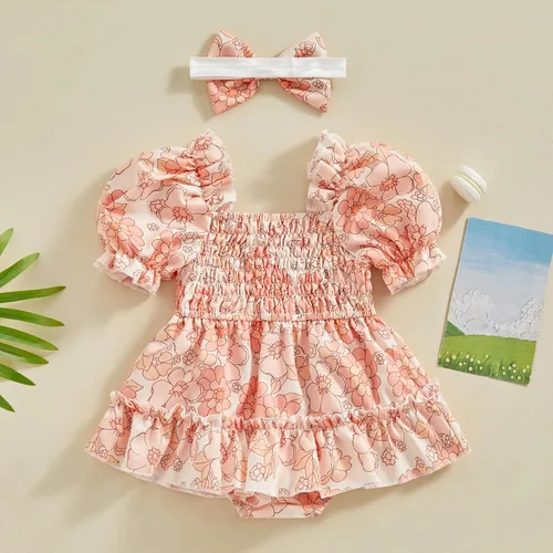 Vista 47 de Mameluco de verano para niña, sin mangas, vintage, con burbujas, vestido de mameluco lindo y diadema
