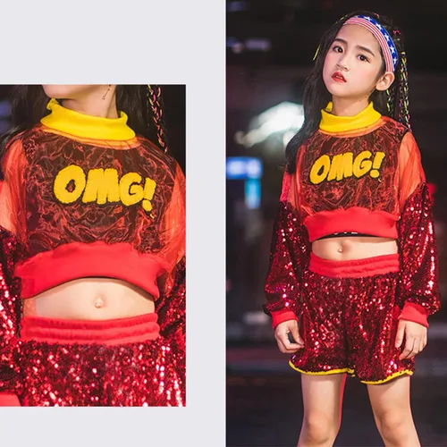 Vista 3 de LOLANTA Disfraces de baile de lentejuelas para niñas, pantalones cortos de malla con camiseta sin mangas, trajes de baile hip hop para niños