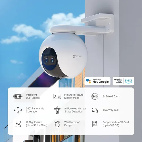 Vista 2 de Cámara de seguridad EZVIZ al aire libre, cámara WiFi panorámica, de inclinación y zoom de 1080P, zoom mixto 8× y cámara de seguridad con detección