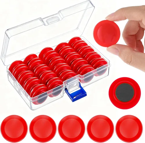 Vista 12 de Outus 45 imanes redondos negros para pizarra blanca de 1.2 in, imanes para refrigerador para el regreso a clases, mini nevera, suministros