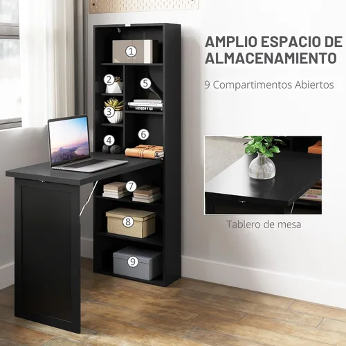 Vista 5 de HOMCOM Escritorio plegable convertible para computadora, color negro