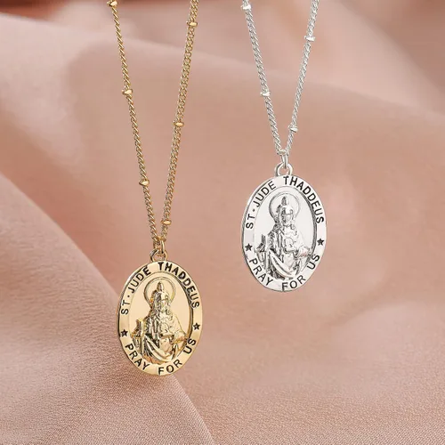 Vista 5 de Ascona Collar con colgante de medalla católica de San Cristóbal y JudeJoséAntonio, 18+2 pulgadas