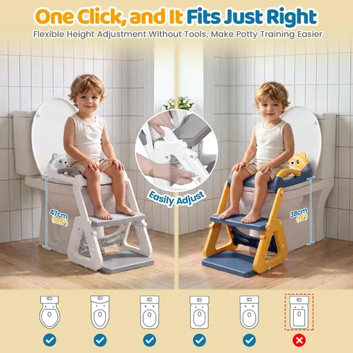 Vista 7 de Orzbow Potty Training Seat with Step Stool, Toddler Toilet Seat with Ladder Gris Blanco