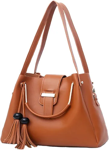 Vista 2 de Bolso y bolso para mujer 3 piezas con borla bolso de mano con asa superior