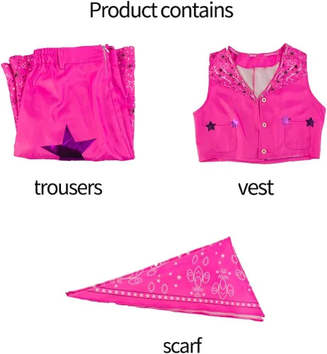 Vista 6 de AutFie Pink Costume Cowgirl suit with scarf Pink Costume Star shaped element of Flared pants Cosplay Adult Women