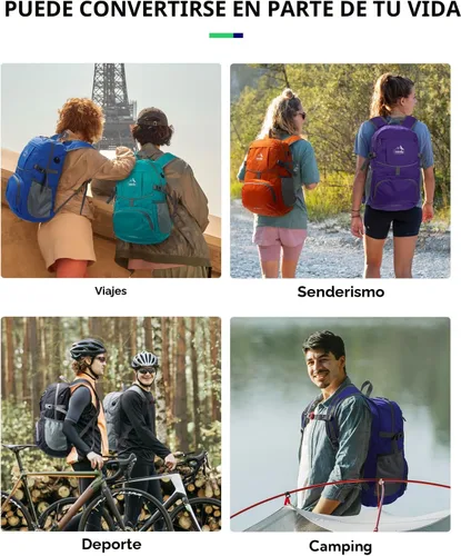 Vista 6 de WATERFLY Mochila de senderismo plegable: mochila de día de 25L ultra ligera para mujer y hombre - pequeña mochila plegable compacta para deportes al