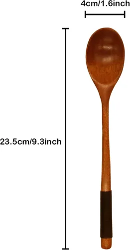 Vista 9 de Muulaii - Paquete de 6 cucharas de madera para sopa, cuchara de madera de mango largo de 9 pulgadas Madera natural Nanmu, laca de grado