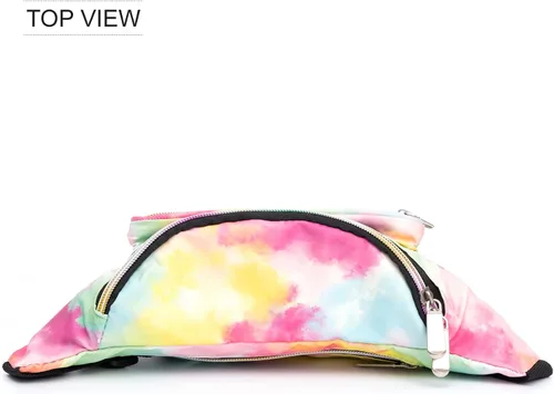 Vista 5 de Rianbow holográfico de color degradado para mujer, gran cangurera para juegos, conciertos, rave, festivales, viajes, Color degradado colorido