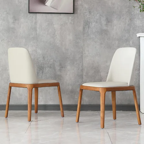 Vista 15 de Montary Juego de 2 sillas de comedor, modernas sillas de cuero de mediados de siglo en blanco y negro con patas de metal sólido y respaldo