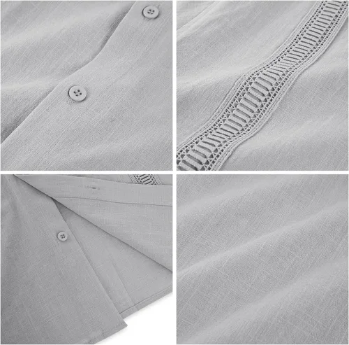 Vista 5 de Hestenve Guayabera - Camisas casuales de lino y algodón con botones de manga corta para hombre, camisa hawaiana cubana de verano, playa, trabajo