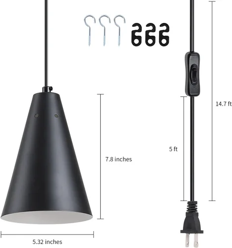 Vista 4 de Lámpara colgante negra enchufable, luces colgantes con interruptor de encendido/apagado de cable de enchufe, mini luces colgantes para isla