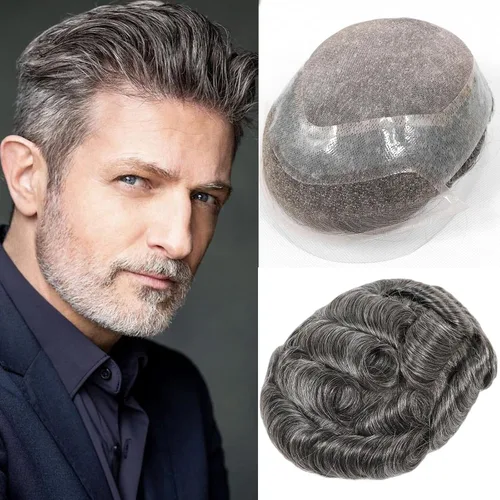 Vista 14 de HAPPY&CC Pieza del sistema de cabello humano Toupee para hombre Mono Lace #1 Negro Azabache