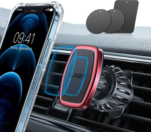 Vista 10 de LISEN Soporte magnético para teléfono para automóvil, clip mejorado + 6 imanes fuertes, imanes de teléfono para la parte posterior del teléfono
