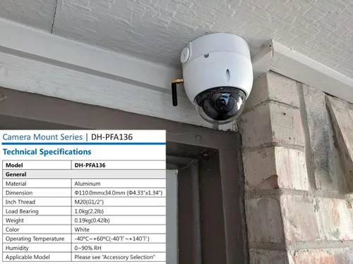 Vista 7 de PFA136 Caja de conexiones impermeable para torreta Dahua IP Dome y cámara de globo ocular, color blanco, 1 paquete