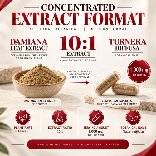 Vista 7 de AMALTH Cápsulas de extracto de hoja de damiana 1000 mg Suplemento de hierbas de té de Damiana Cápsulas Turnera Diffusa Extracto de té de hoja