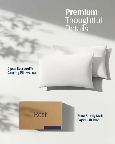 Vista 9 de REST® Evercool®+ Fundas de almohada refrescantes estándar, 2 fundas de almohada para piel sensible, tela con infusión de plata para un sueño