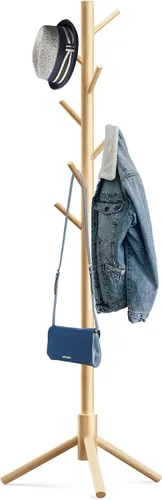 Vista 10 de Hupmad Perchero de árbol de madera, perchero resistente independiente con 8 ganchos, 3 alturas ajustables para niños y adultos, perchero de madera