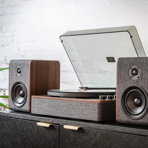 Vista 10 de Crosley CR7501A-CL Nocturne - Tocadiscos Bluetooth de 2 velocidades con altavoces estéreo a juego, color carbón