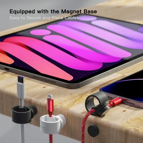 Vista 3 de PZOZ Bridas magnéticas reutilizables para cables, organizador de cables de silicona elástica, soporte de gestión de correas para iPhone, cargador
