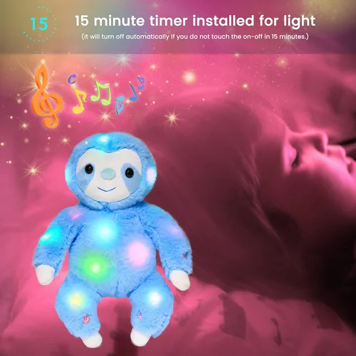 Vista 7 de Hopearl Perezoso de peluche con luces LED y música, perezoso de tres dedos flexible de felpa, con luces de noche que brillan en la oscuridad