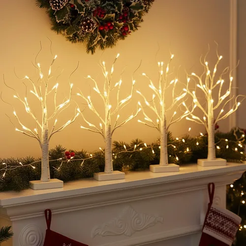 Vista 10 de EAMBRITE Árbol de abedul con luces LED, decoraciones de Navidad para el hogar interior con temporizador, mini lámpara artificial iluminada, árbol