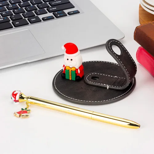 Vista 4 de Soporte de escritorio de cuero para bolígrafo y bolígrafo de escritorio, bolígrafos de regalo de escritura divertidos, decoración de fiesta escolar