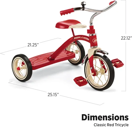 Vista 3 de Radio Flyer Classic Triciclo rojo, para edades de 2 a 4 años, rueda delantera de 10 pulgadas, campana