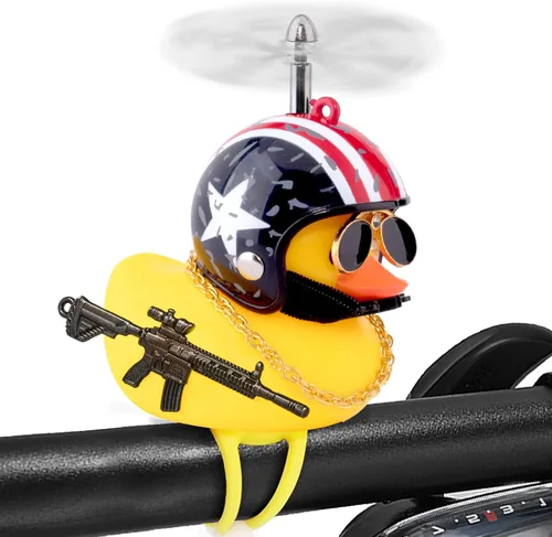 Vista 9 de wonuu Campana de bicicleta de pato de goma, patos exprimibles con casco para ciclismo, decoración de salpicadero, accesorios de motocicleta