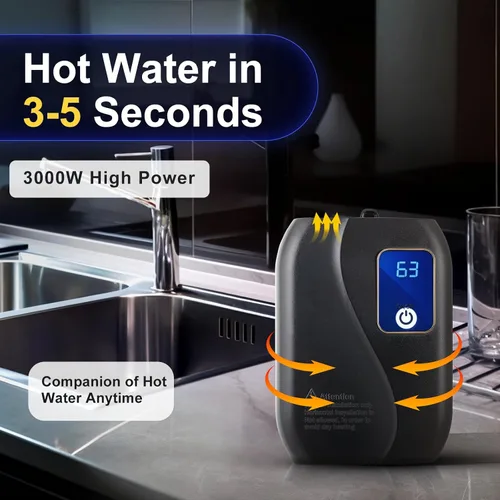 Vista 2 de Calentador de agua eléctrico, calentador de agua caliente de 3000 W 110 V, mini calentador de agua eléctrico instantáneo sin tanque, calentador